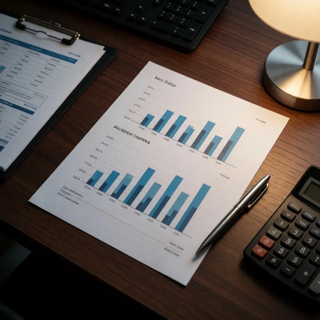 Escritorio de gerencia de retail con reportes de ventas