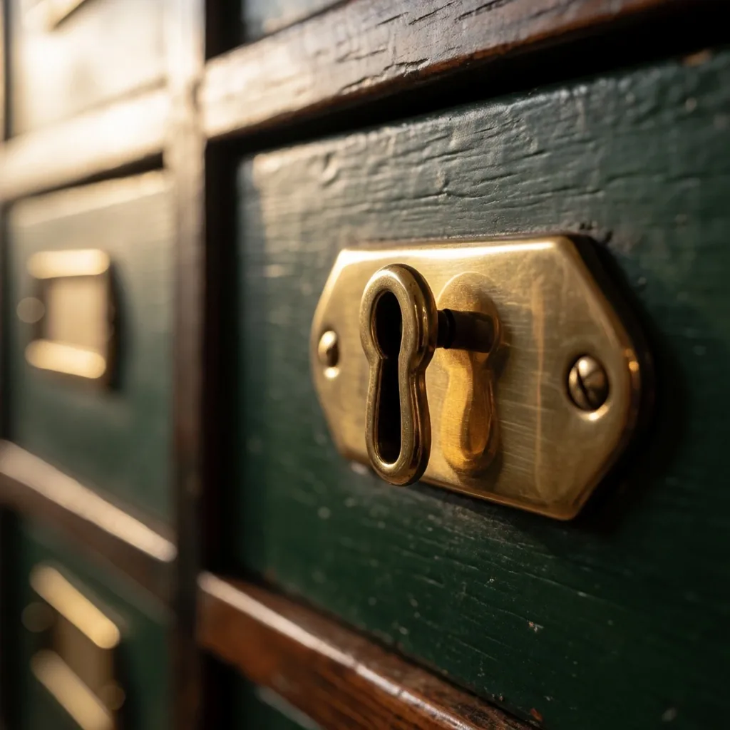 Archivo de seguridad en madera con cerradura de bronce